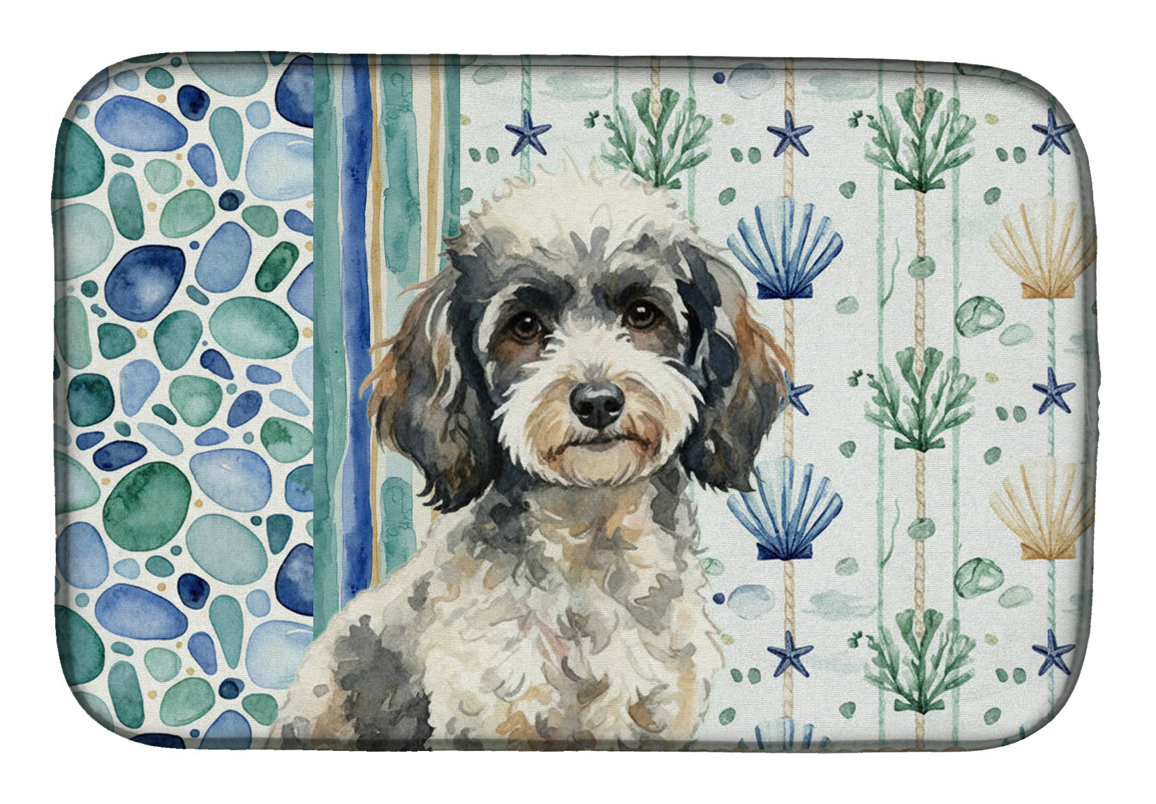 Toy Parti Poodle Coastal Sea Glass Dish Drying Mat Absorbent Dish Drying Mat Pad for Kitchen Counter Dish Drainer Mat for Countertop, 14 x 21", Multicolor