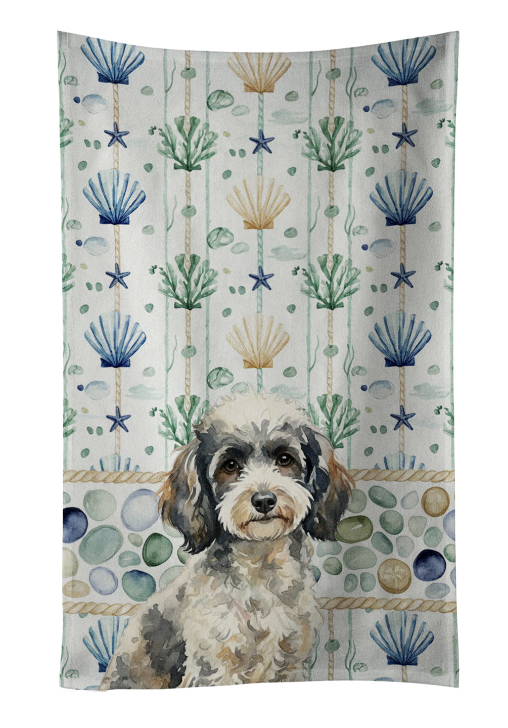 Toy Parti Poodle Coastal Sea Glass Kitchen Towel Velour Plush Front and Cotton Loop Back Machine Washable
