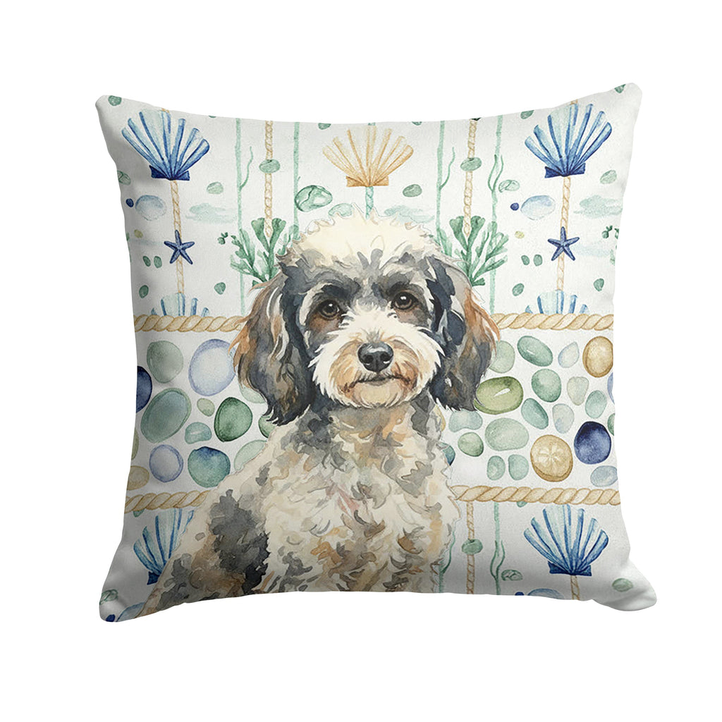 Toy Parti Poodle Coastal Sea Glass Decorative Throw Pillow 14x14 Indoor Outdoor Accent Cushion, Fabric Cover with Insert for Sofa, Bed, Porch & Living Room