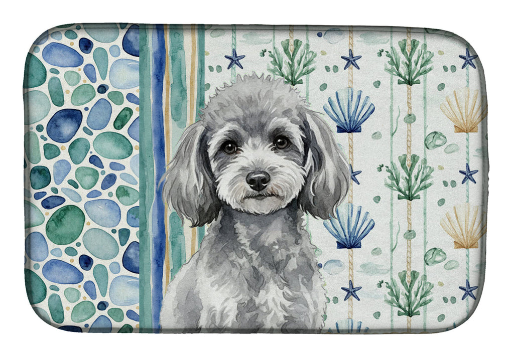 Toy Silver Poodle Coastal Sea Glass Dish Drying Mat Absorbent Dish Drying Mat Pad for Kitchen Counter Dish Drainer Mat for Countertop, 14 x 21", Multicolor