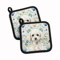 Toy White Poodle Coastal Sea Glass Pot Holder Set of 2 Heat Resistant Quilted Hot Pads 7.5 x 7.5 Inch, Insulated Kitchen Trivets for Cooking & Baking