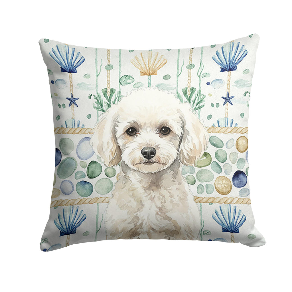 Toy White Poodle Coastal Sea Glass Decorative Throw Pillow 18x18 Indoor Outdoor Accent Cushion, Fabric Cover with Insert for Sofa, Bed, Porch & Living Room