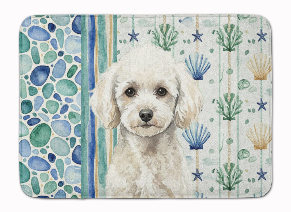 Toy White Poodle Coastal Sea Glass Memory Foam Kitchen Mat Machine Washable Anti-Fatigue Cushion Comfort Bath or Kitchen Rug