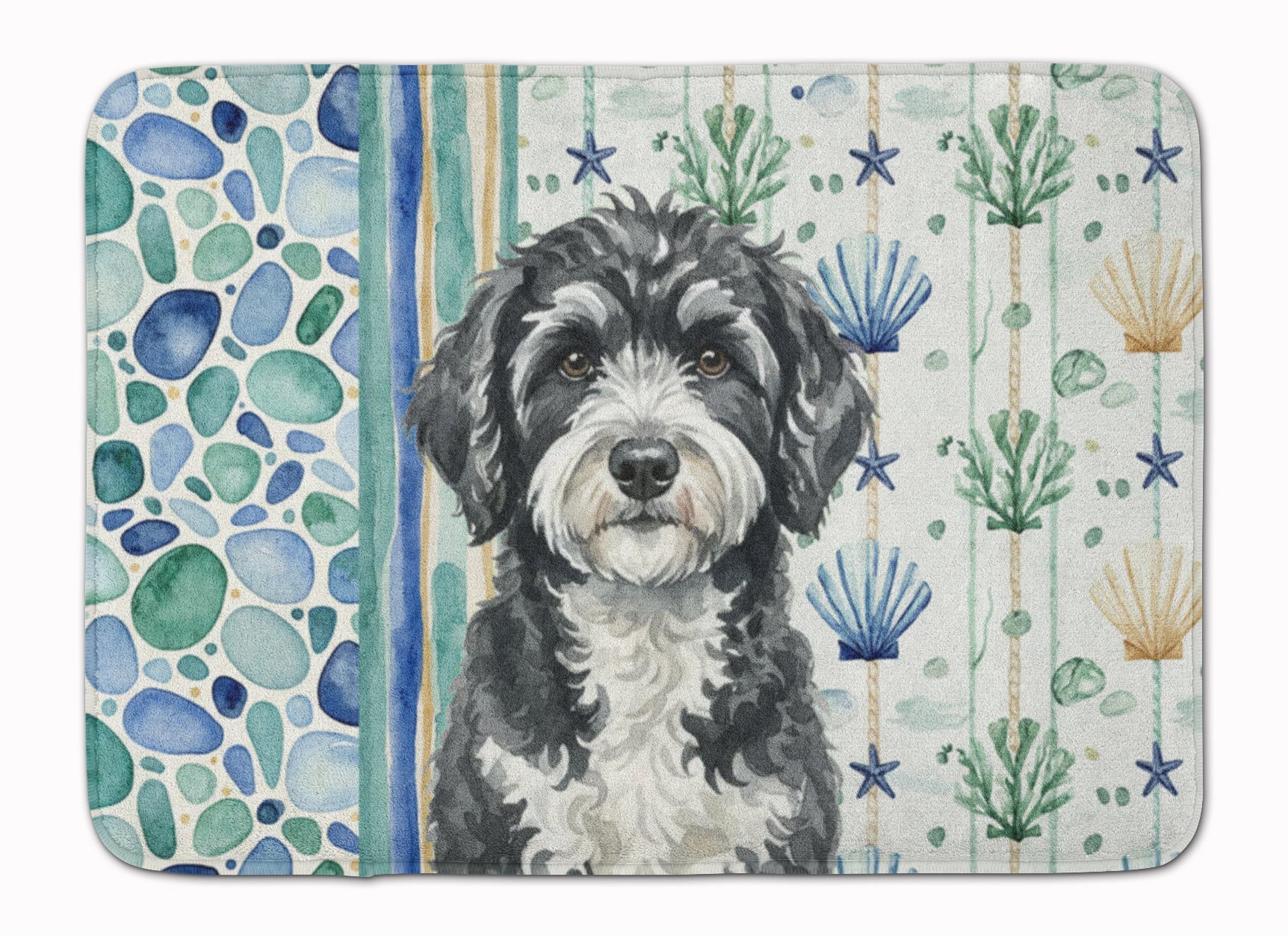 Portuguese Water Dog Coastal Sea Glass Memory Foam Kitchen Mat Machine Washable Anti-Fatigue Cushion Comfort Bath or Kitchen Rug