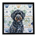 Black Portuguese Water Dog Coastal Sea Glass Framed Metal Print Bathroom, Kitchen, Office, Home Decor Wall Art Ready to Hang, Square, 8X8