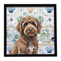 Brown Portuguese Water Dog Coastal Sea Glass Framed Metal Print Bathroom, Kitchen, Office, Home Decor Wall Art Ready to Hang, Square, 8X8