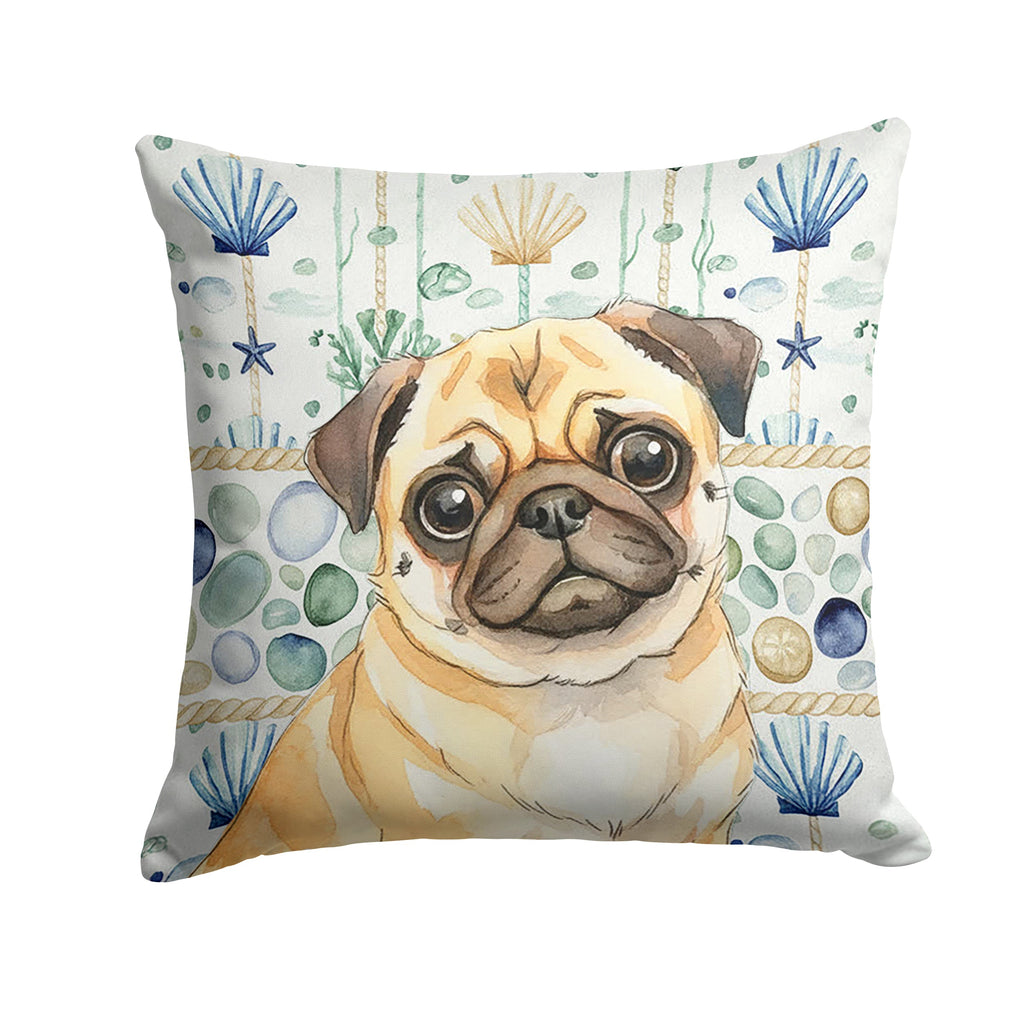 Fawn Pug Coastal Sea Glass Decorative Throw Pillow 18x18 Indoor Outdoor Accent Cushion, Fabric Cover with Insert for Sofa, Bed, Porch & Living Room