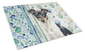 Black and White Rat Terrier Coastal Sea Glass Cutting Board Tempered Glass Kitchen Cutting Surface, Heat Resistant Chopping, Non-Slip Feet, Food Prep & Serving