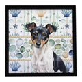 Black and White Rat Terrier Coastal Sea Glass Framed Metal Print Bathroom, Kitchen, Office, Home Decor Wall Art Ready to Hang, Square, 8X8