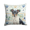 Black and White Rat Terrier Coastal Sea Glass Decorative Throw Pillow 18x18 Indoor Outdoor Accent Cushion, Fabric Cover with Insert for Sofa, Bed, Porch & Living Room