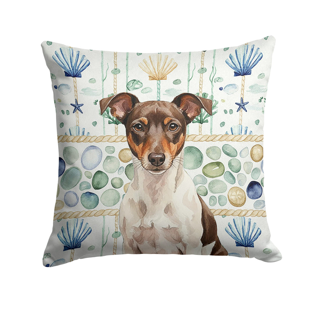 Chocolate and White Rat Terrier Coastal Sea Glass Decorative Throw Pillow 18x18 Indoor Outdoor Accent Cushion, Fabric Cover with Insert for Sofa, Bed, Porch & Living Room