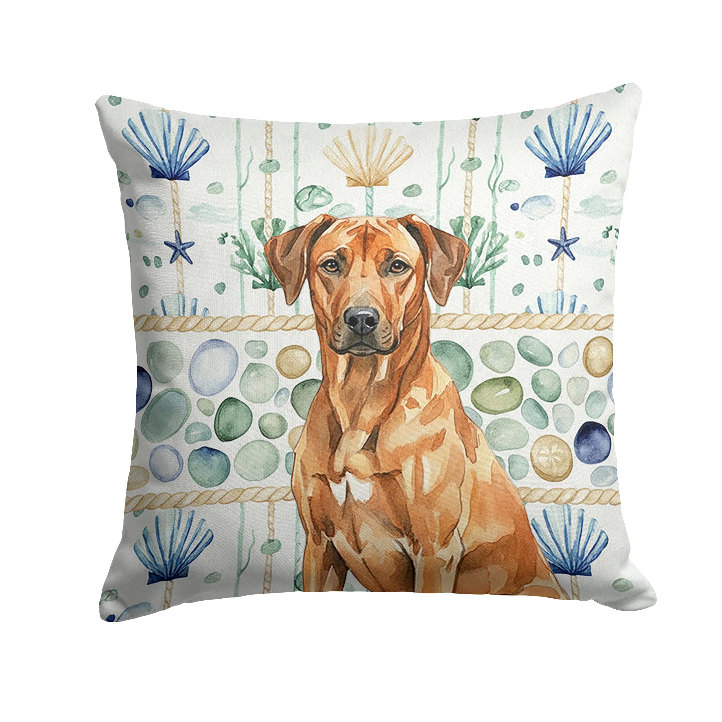Rhodesian Ridgeback Coastal Sea Glass Decorative Throw Pillow 18x18 Indoor Outdoor Accent Cushion, Fabric Cover with Insert for Sofa, Bed, Porch & Living Room