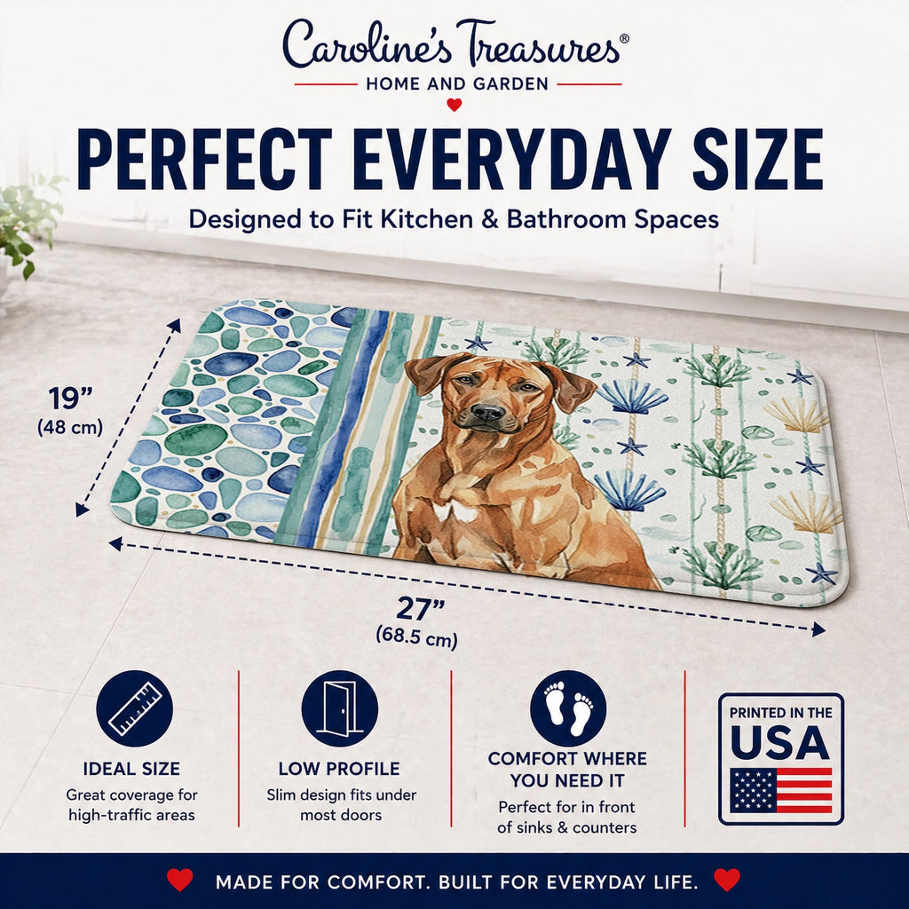 Rhodesian Ridgeback Coastal Sea Glass Memory Foam Kitchen Mat Machine Washable Anti-Fatigue Cushion Comfort Bath or Kitchen Rug