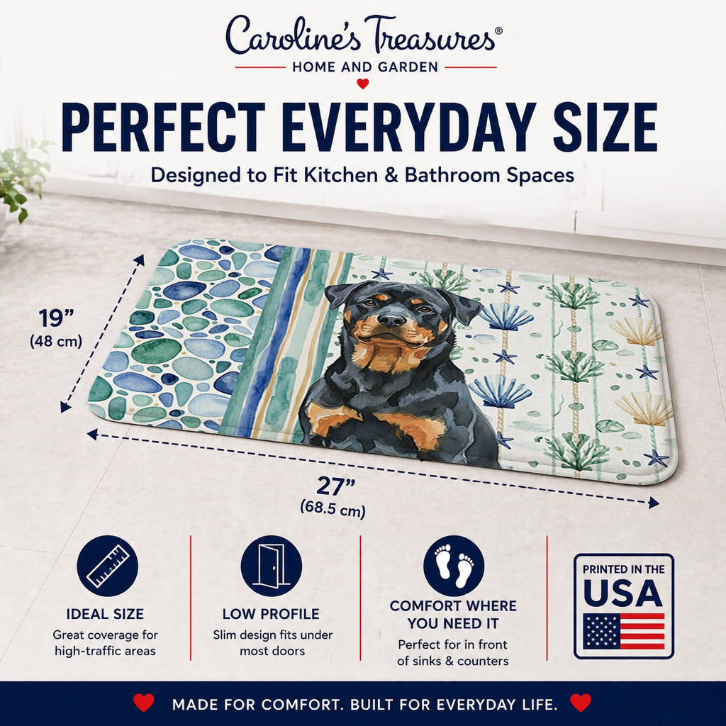 Rottweiler Coastal Sea Glass Memory Foam Kitchen Mat Machine Washable Anti-Fatigue Cushion Comfort Bath or Kitchen Rug