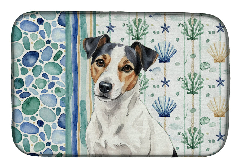 White with Black Markings Russell Terrier Coastal Sea Glass Dish Drying Mat Absorbent Dish Drying Mat Pad for Kitchen Counter Dish Drainer Mat for Countertop, 14 x 21", Multicolor