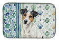 White with Black Markings Russell Terrier Coastal Sea Glass Dish Drying Mat Absorbent Dish Drying Mat Pad for Kitchen Counter Dish Drainer Mat for Countertop, 14 x 21", Multicolor
