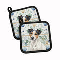 White with Black Markings Russell Terrier Coastal Sea Glass Pot Holder Set of 2 Heat Resistant Quilted Hot Pads 7.5 x 7.5 Inch, Insulated Kitchen Trivets for Cooking & Baking