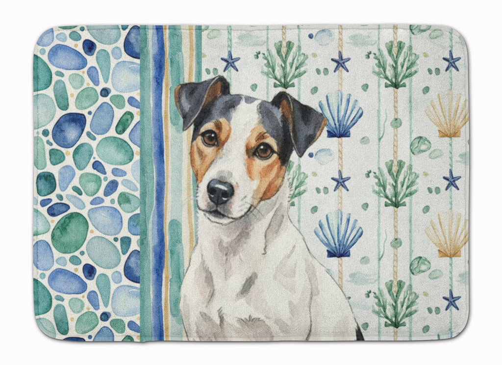 White with Black Markings Russell Terrier Coastal Sea Glass Memory Foam Kitchen Mat Machine Washable Anti-Fatigue Cushion Comfort Bath or Kitchen Rug
