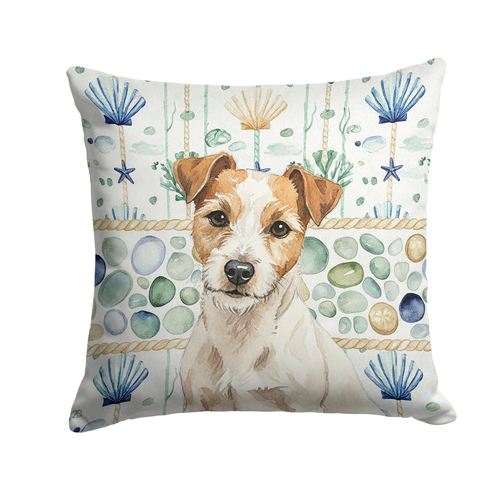 White with Tan Markings Russell Terrier Coastal Sea Glass Decorative Throw Pillow 18x18 Indoor Outdoor Accent Cushion, Fabric Cover with Insert for Sofa, Bed, Porch & Living Room