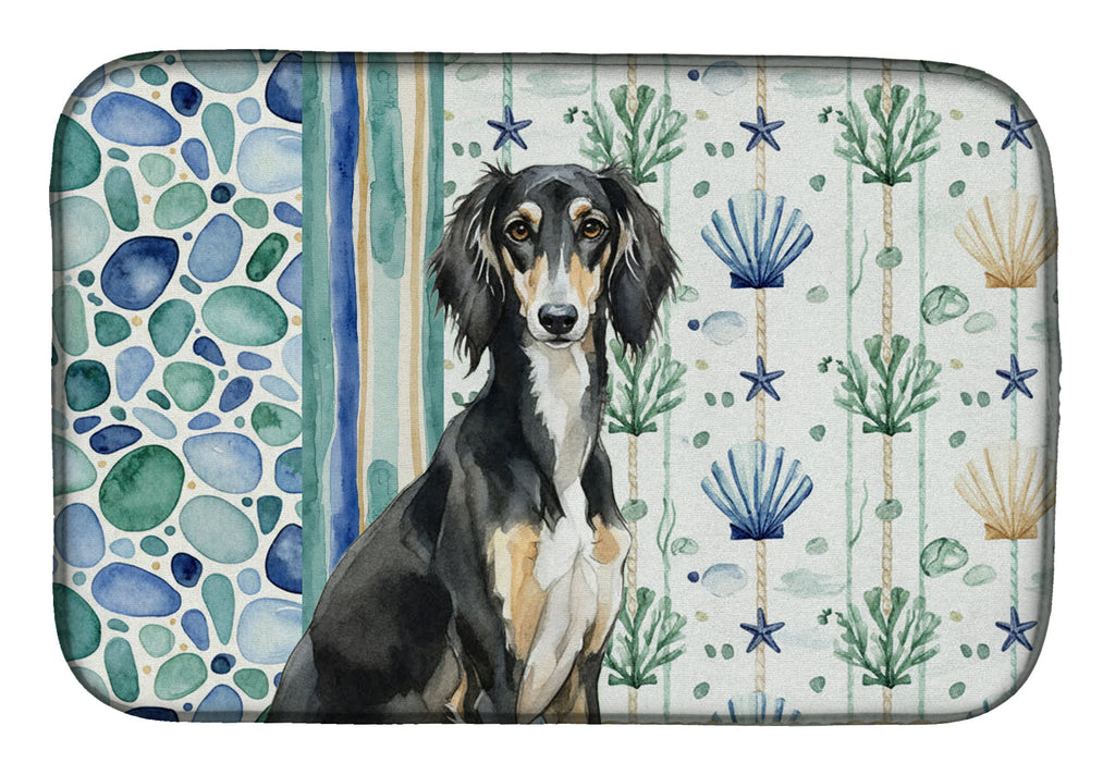 Black and Tan Saluki Coastal Sea Glass Dish Drying Mat Absorbent Dish Drying Mat Pad for Kitchen Counter Dish Drainer Mat for Countertop, 14 x 21", Multicolor