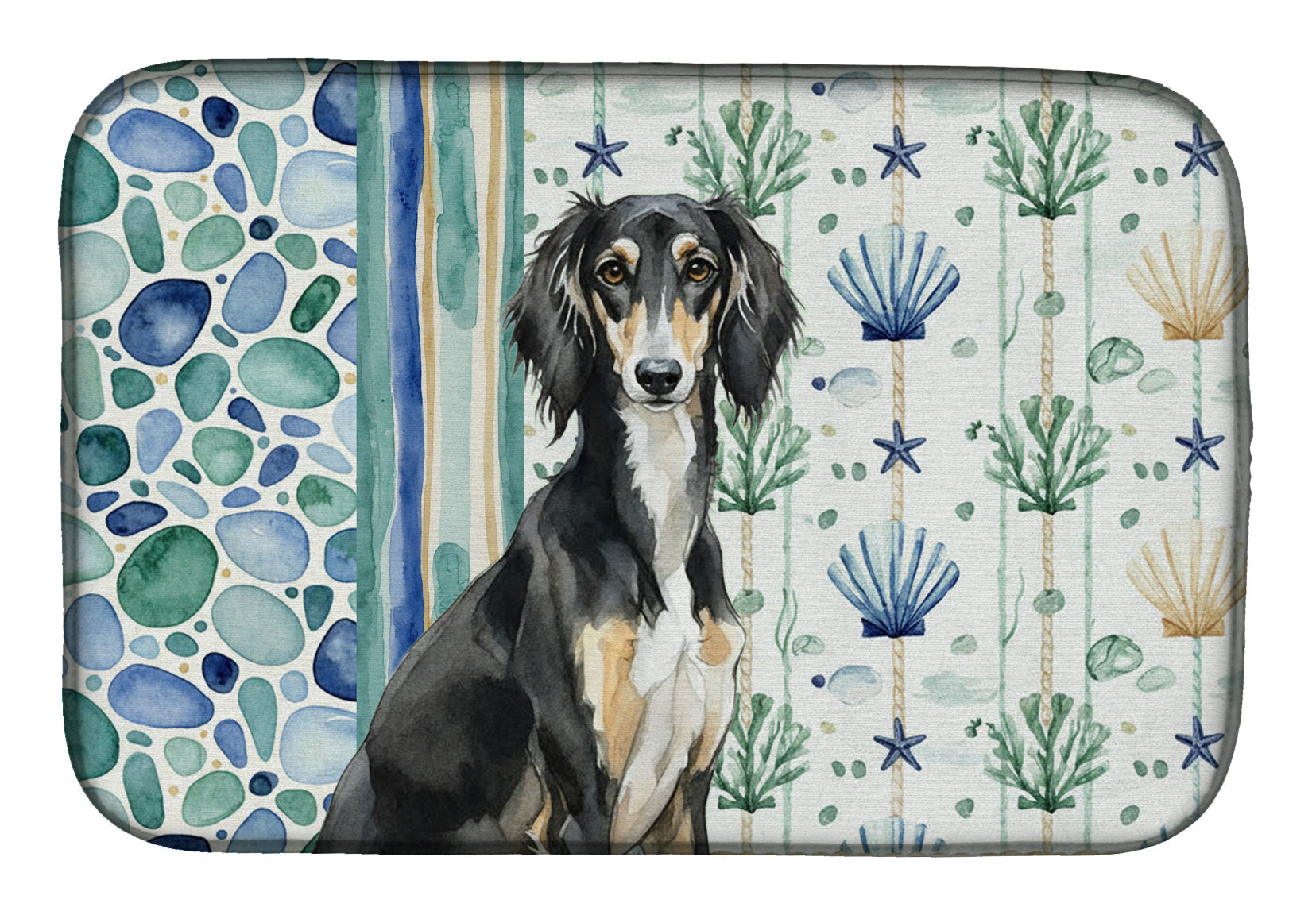 Black and Tan Saluki Coastal Sea Glass Dish Drying Mat Absorbent Dish Drying Mat Pad for Kitchen Counter Dish Drainer Mat for Countertop, 14 x 21", Multicolor