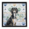 Black and Tan Saluki Coastal Sea Glass Framed Metal Print Bathroom, Kitchen, Office, Home Decor Wall Art Ready to Hang, Square, 8X8