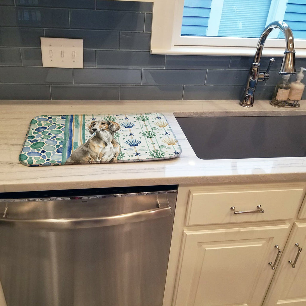 Grizzle Saluki Coastal Sea Glass Dish Drying Mat Absorbent Dish Drying Mat Pad for Kitchen Counter Dish Drainer Mat for Countertop, 14 x 21", Multicolor
