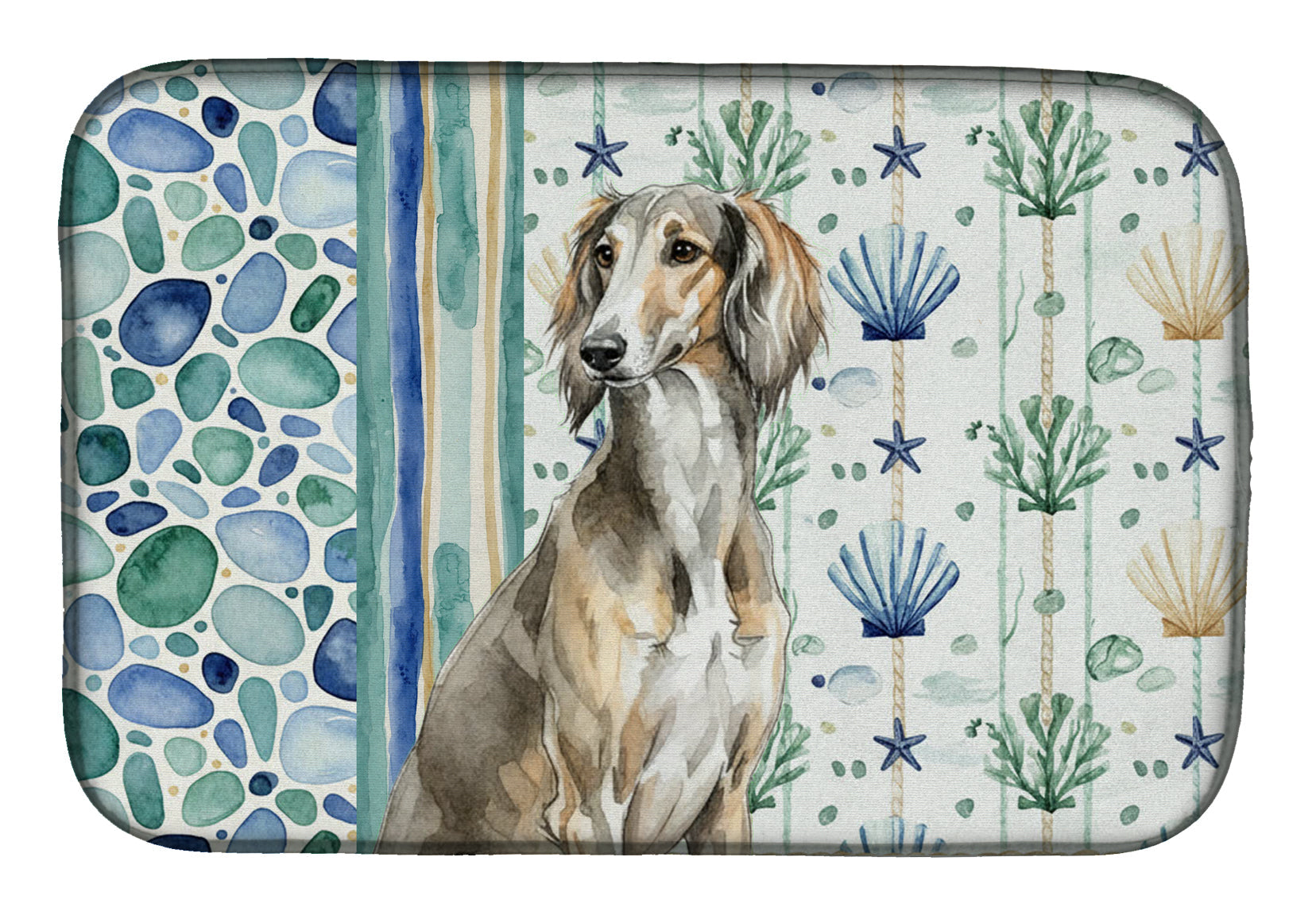 Grizzle Saluki Coastal Sea Glass Dish Drying Mat Absorbent Dish Drying Mat Pad for Kitchen Counter Dish Drainer Mat for Countertop, 14 x 21", Multicolor