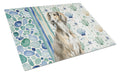 Grizzle Saluki Coastal Sea Glass Cutting Board Tempered Glass Kitchen Cutting Surface, Heat Resistant Chopping, Non-Slip Feet, Food Prep & Serving