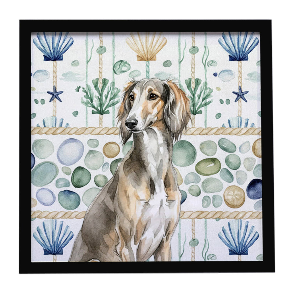 Grizzle Saluki Coastal Sea Glass Framed Metal Print Bathroom, Kitchen, Office, Home Decor Wall Art Ready to Hang, Square, 8X8