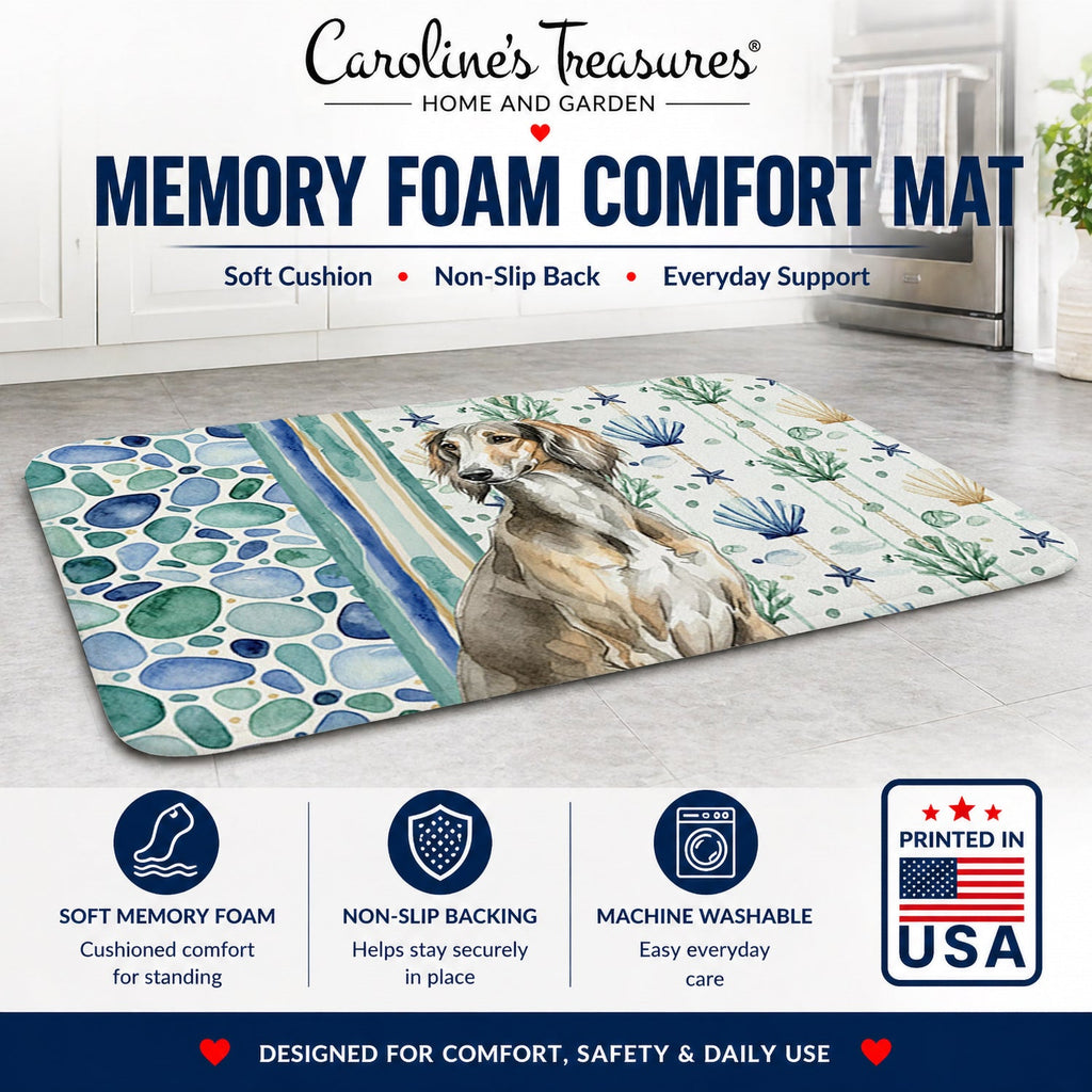 Grizzle Saluki Coastal Sea Glass Memory Foam Kitchen Mat Machine Washable Anti-Fatigue Cushion Comfort Bath or Kitchen Rug