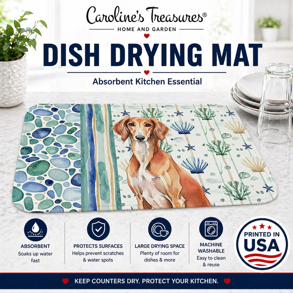 Red Saluki Coastal Sea Glass Dish Drying Mat Absorbent Dish Drying Mat Pad for Kitchen Counter Dish Drainer Mat for Countertop, 14 x 21", Multicolor