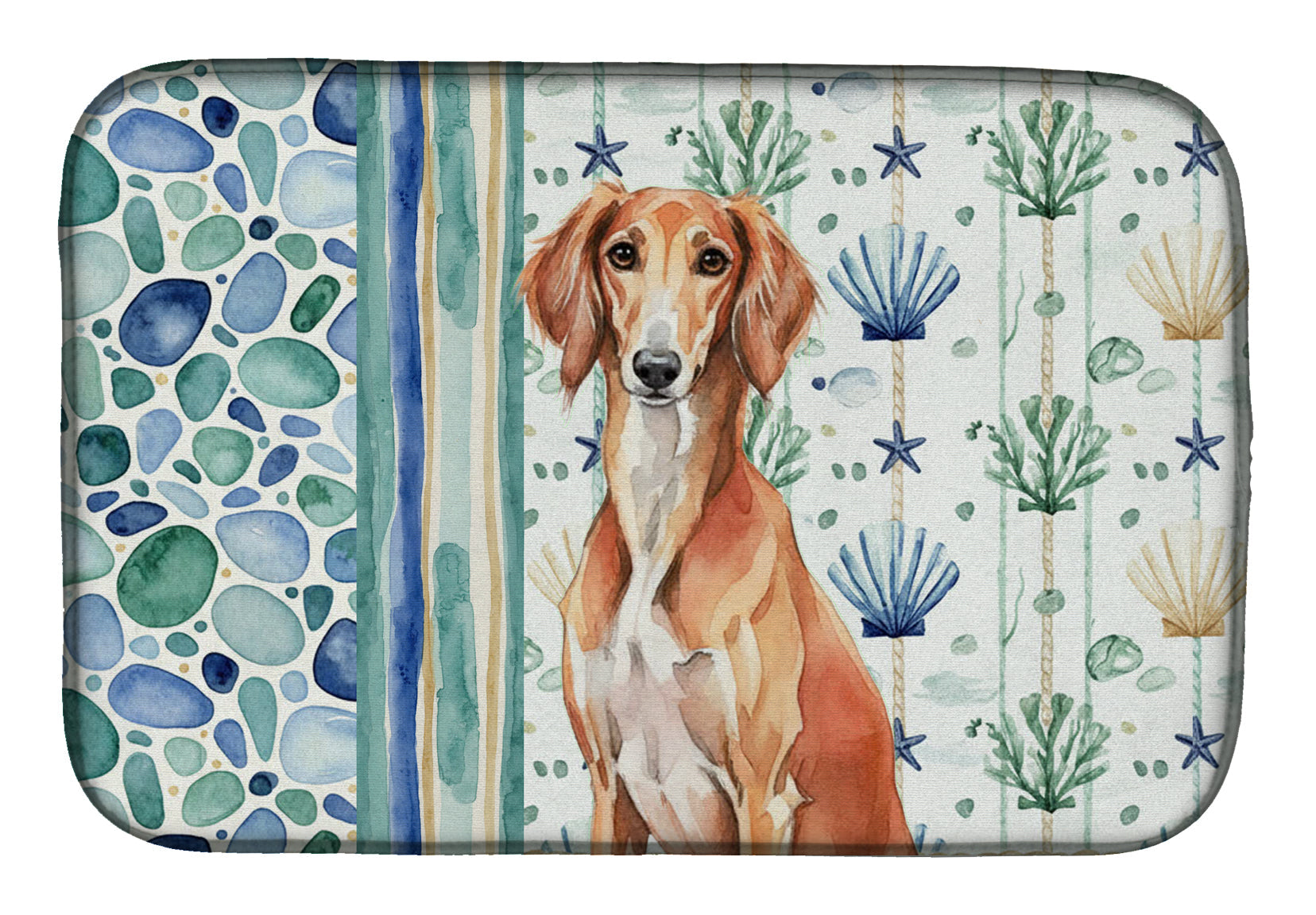 Red Saluki Coastal Sea Glass Dish Drying Mat Absorbent Dish Drying Mat Pad for Kitchen Counter Dish Drainer Mat for Countertop, 14 x 21", Multicolor