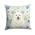 Cream Samoyed Coastal Sea Glass Decorative Throw Pillow 14x14 Indoor Outdoor Accent Cushion, Fabric Cover with Insert for Sofa, Bed, Porch & Living Room