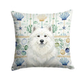 White Samoyed Coastal Sea Glass Decorative Throw Pillow 14x14 Indoor Outdoor Accent Cushion, Fabric Cover with Insert for Sofa, Bed, Porch & Living Room