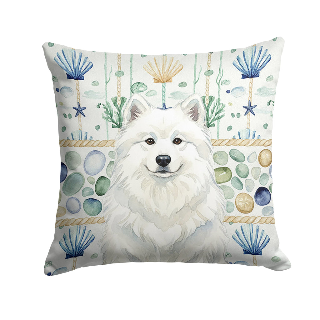 White Samoyed Coastal Sea Glass Decorative Throw Pillow 18x18 Indoor Outdoor Accent Cushion, Fabric Cover with Insert for Sofa, Bed, Porch & Living Room