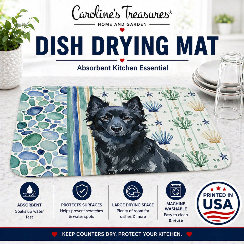 Schipperke Coastal Sea Glass Dish Drying Mat Absorbent Dish Drying Mat Pad for Kitchen Counter Dish Drainer Mat for Countertop, 14 x 21", Multicolor