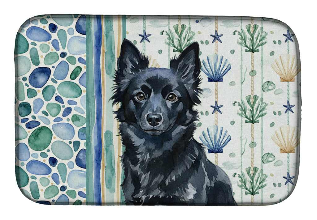Schipperke Coastal Sea Glass Dish Drying Mat Absorbent Dish Drying Mat Pad for Kitchen Counter Dish Drainer Mat for Countertop, 14 x 21", Multicolor