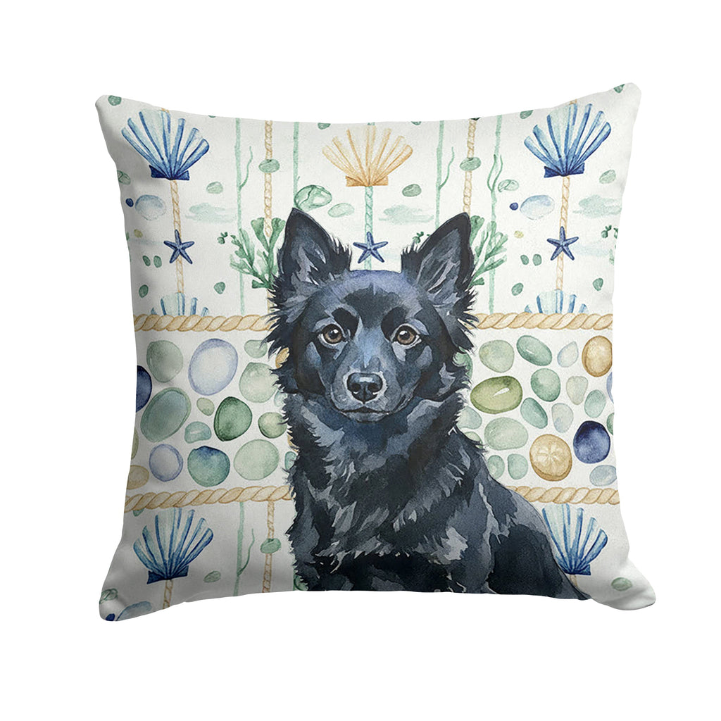 Schipperke Coastal Sea Glass Decorative Throw Pillow 14x14 Indoor Outdoor Accent Cushion, Fabric Cover with Insert for Sofa, Bed, Porch & Living Room