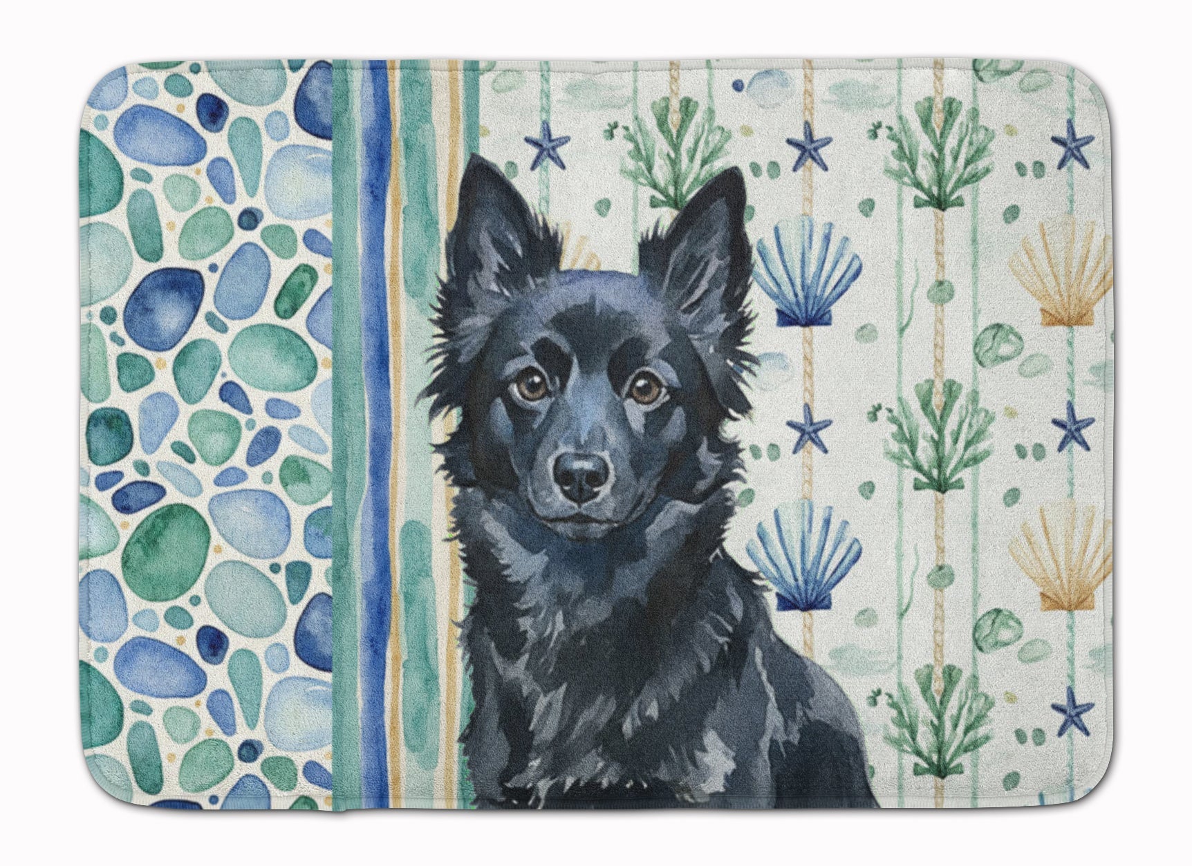 Schipperke Coastal Sea Glass Memory Foam Kitchen Mat Machine Washable Anti-Fatigue Cushion Comfort Bath or Kitchen Rug