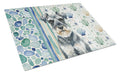 Schnauzer Coastal Sea Glass Cutting Board Tempered Glass Kitchen Cutting Surface, Heat Resistant Chopping, Non-Slip Feet, Food Prep & Serving