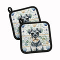 Schnauzer Coastal Sea Glass Pot Holder Set of 2 Heat Resistant Quilted Hot Pads 7.5 x 7.5 Inch, Insulated Kitchen Trivets for Cooking & Baking