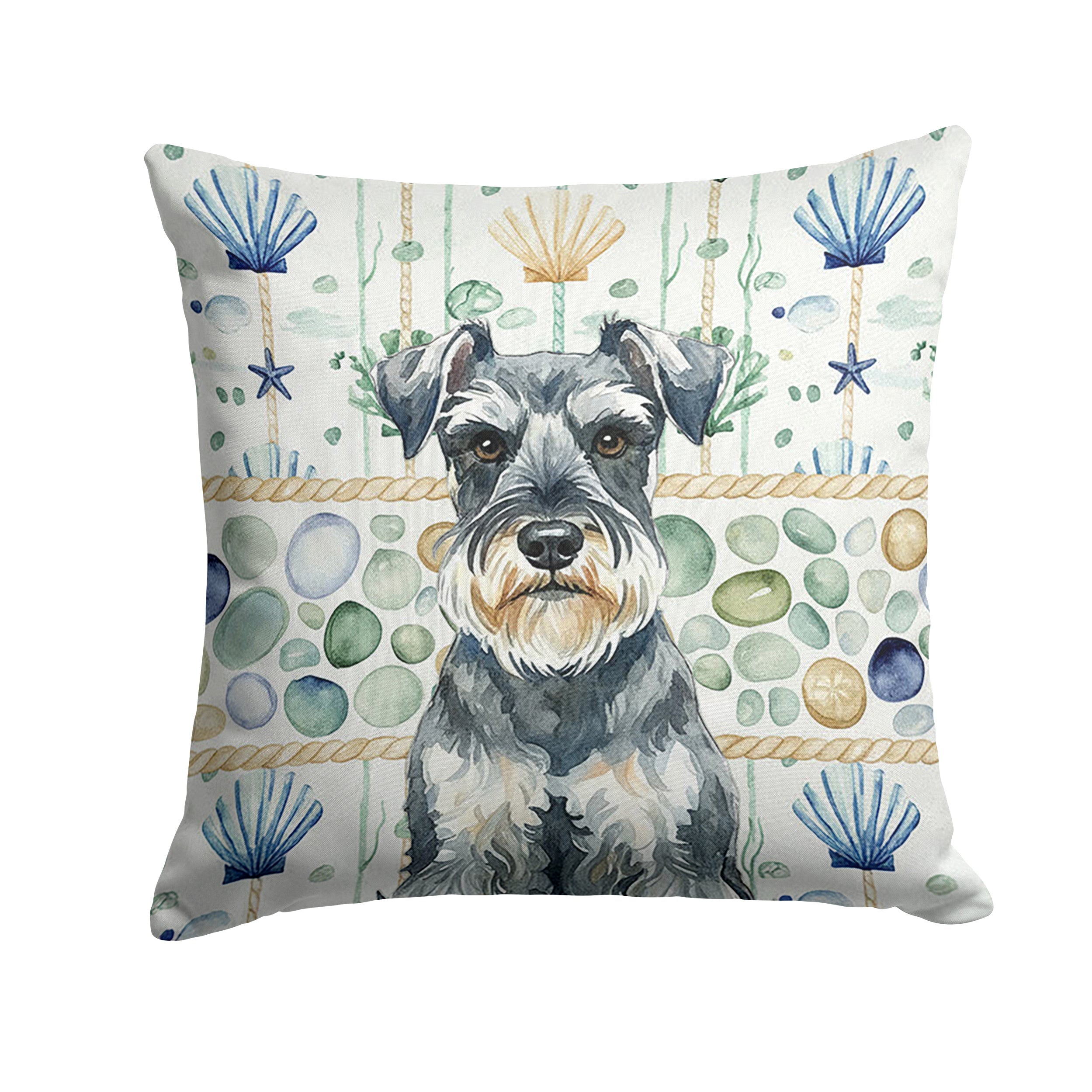 Schnauzer Coastal Sea Glass Decorative Throw Pillow 14x14 Indoor Outdoor Accent Cushion, Fabric Cover with Insert for Sofa, Bed, Porch & Living Room
