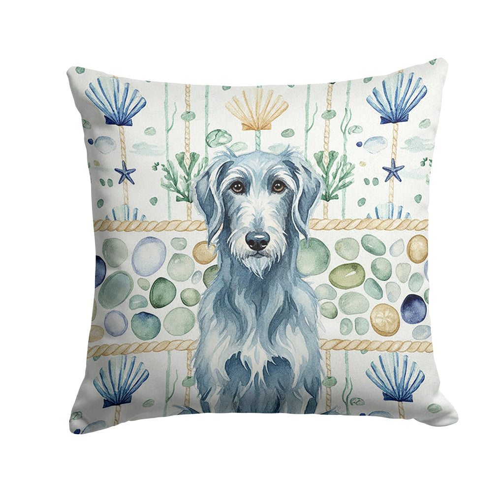Blue-Gray Scottish Deerhound Coastal Sea Glass Decorative Throw Pillow 18x18 Indoor Outdoor Accent Cushion, Fabric Cover with Insert for Sofa, Bed, Porch & Living Room