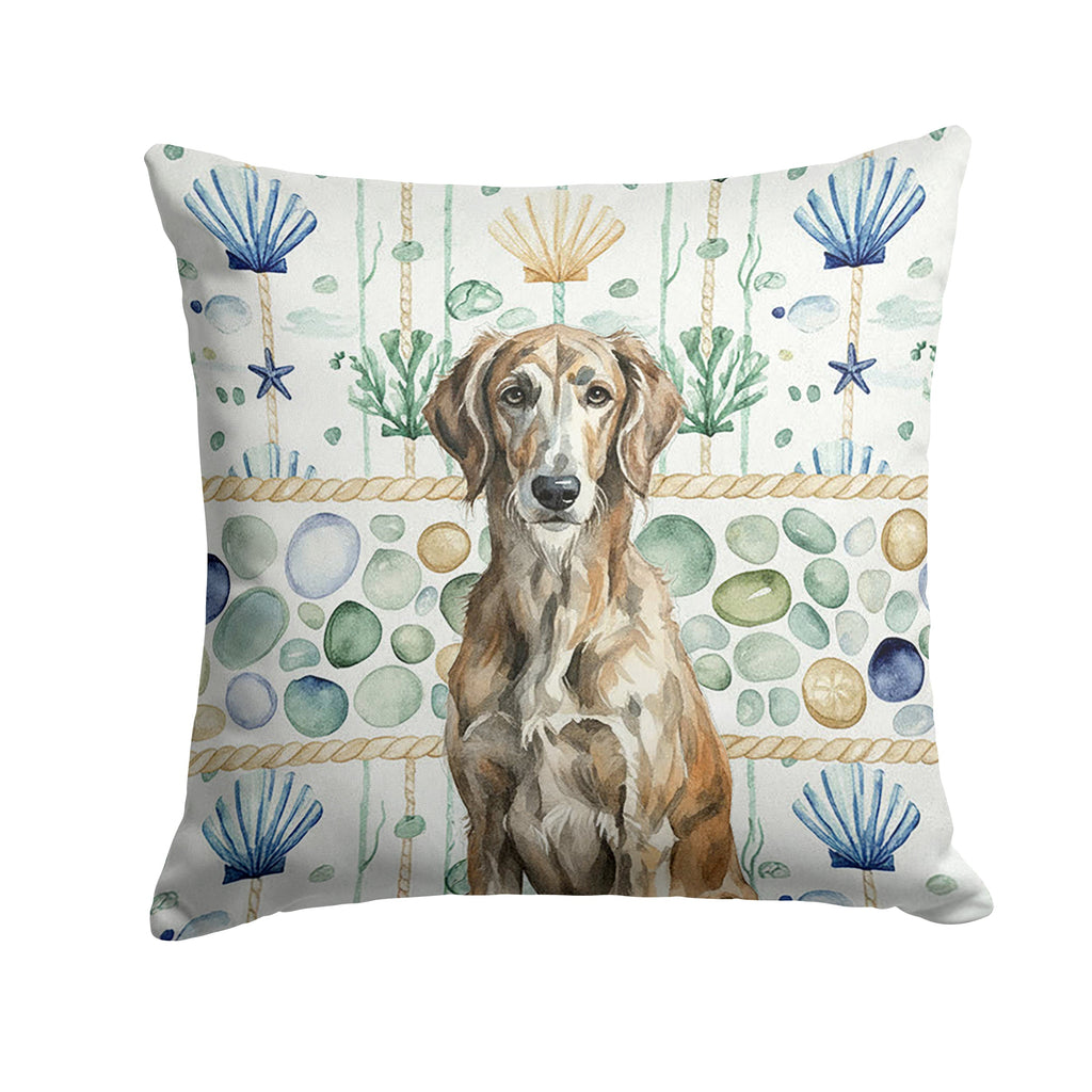 Brindle Scottish Deerhound Coastal Sea Glass Decorative Throw Pillow 14x14 Indoor Outdoor Accent Cushion, Fabric Cover with Insert for Sofa, Bed, Porch & Living Room