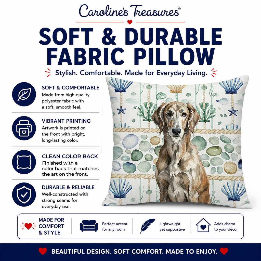Brindle Scottish Deerhound Coastal Sea Glass Decorative Throw Pillow 18x18 Indoor Outdoor Accent Cushion, Fabric Cover with Insert for Sofa, Bed, Porch & Living Room
