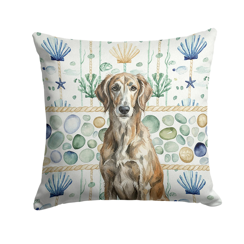 Brindle Scottish Deerhound Coastal Sea Glass Decorative Throw Pillow 18x18 Indoor Outdoor Accent Cushion, Fabric Cover with Insert for Sofa, Bed, Porch & Living Room