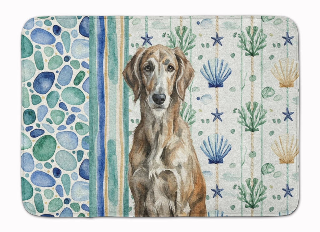 Brindle Scottish Deerhound Coastal Sea Glass Memory Foam Kitchen Mat Machine Washable Anti-Fatigue Cushion Comfort Bath or Kitchen Rug