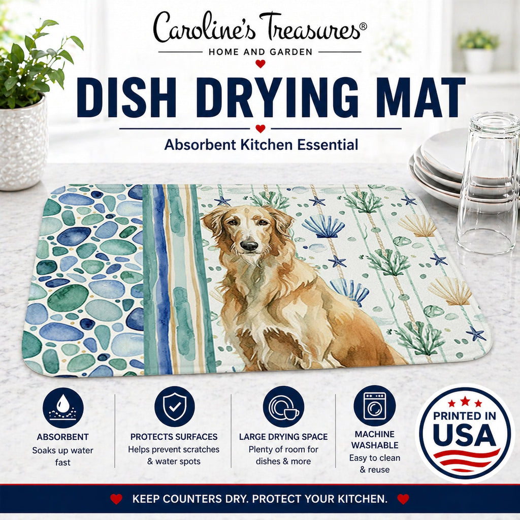 Wheaten Scottish Deerhound Coastal Sea Glass Dish Drying Mat Absorbent Dish Drying Mat Pad for Kitchen Counter Dish Drainer Mat for Countertop, 14 x 21", Multicolor