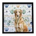 Wheaten Scottish Deerhound Coastal Sea Glass Framed Metal Print Bathroom, Kitchen, Office, Home Decor Wall Art Ready to Hang, Square, 8X8